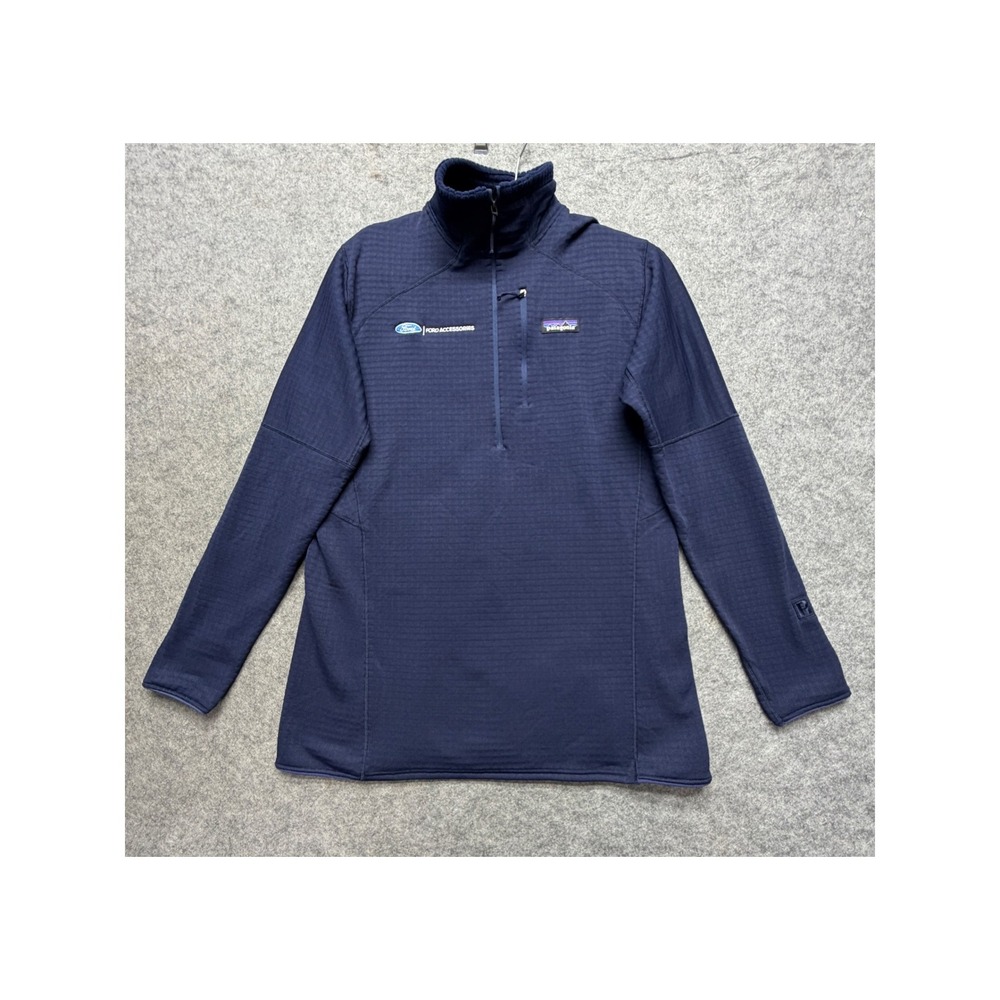 Patagonia R1 Pullover Womens Large Navy Blue Polartec Grid Fleece Ford Logo